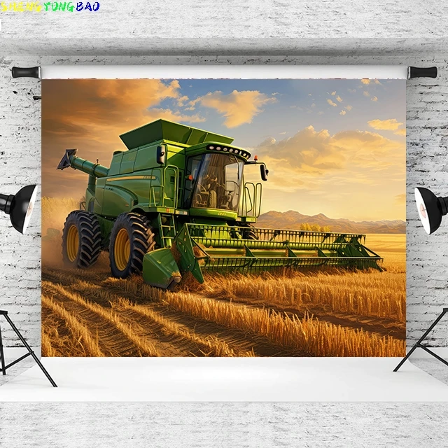 Tractor Photoshoot Background Boy Birthday Party Banner Decor Baby Portrait Photocall Photography Backdrop Photo Studio