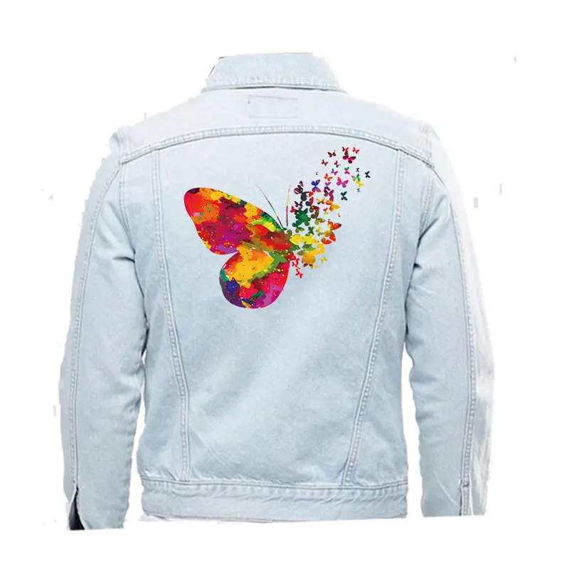 Pegatinas de tela para planchar con estampado de mariposas coloridas, accesorios de ropa, pegatinas de impresión de transferencia de calor, pegatinas para planchar