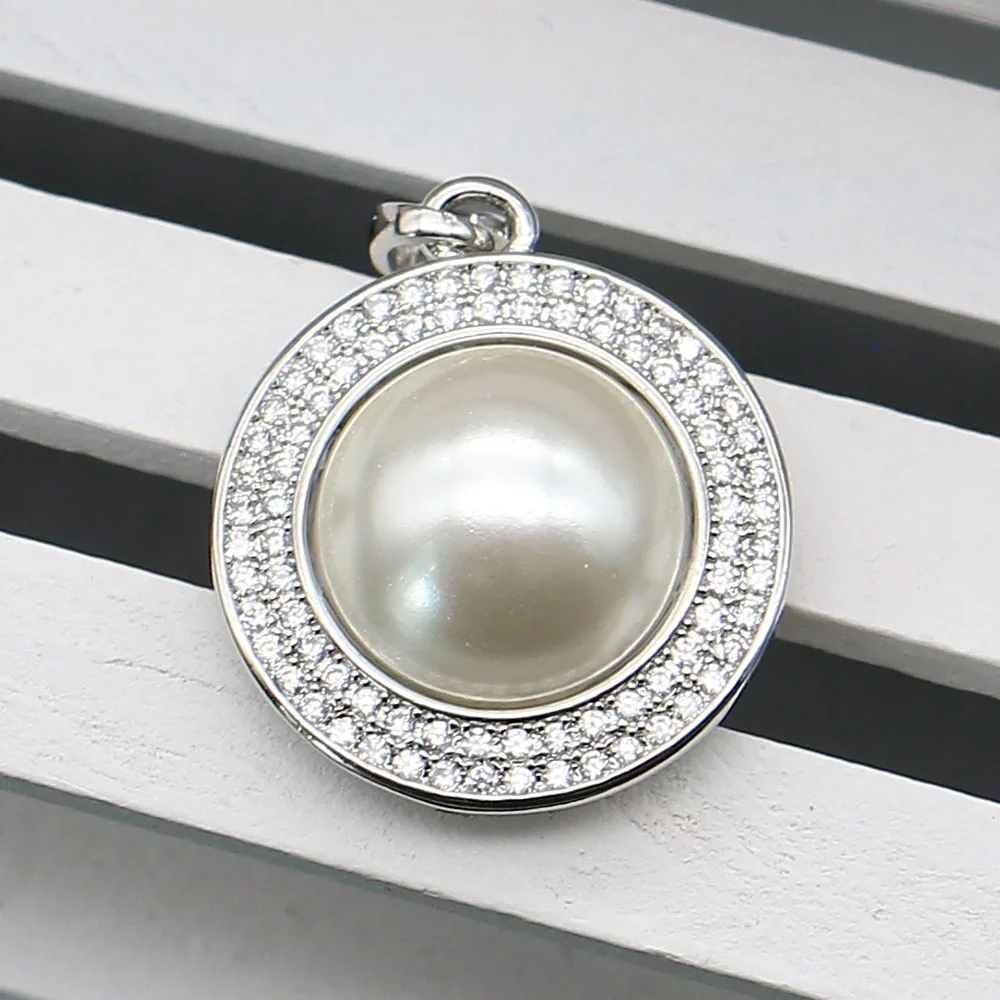 Handmade Exquisite Luxurious Necklace Earring Accessories White Round Imitation Pearl Shell Beads Inlaid Glass Crystal Pendants