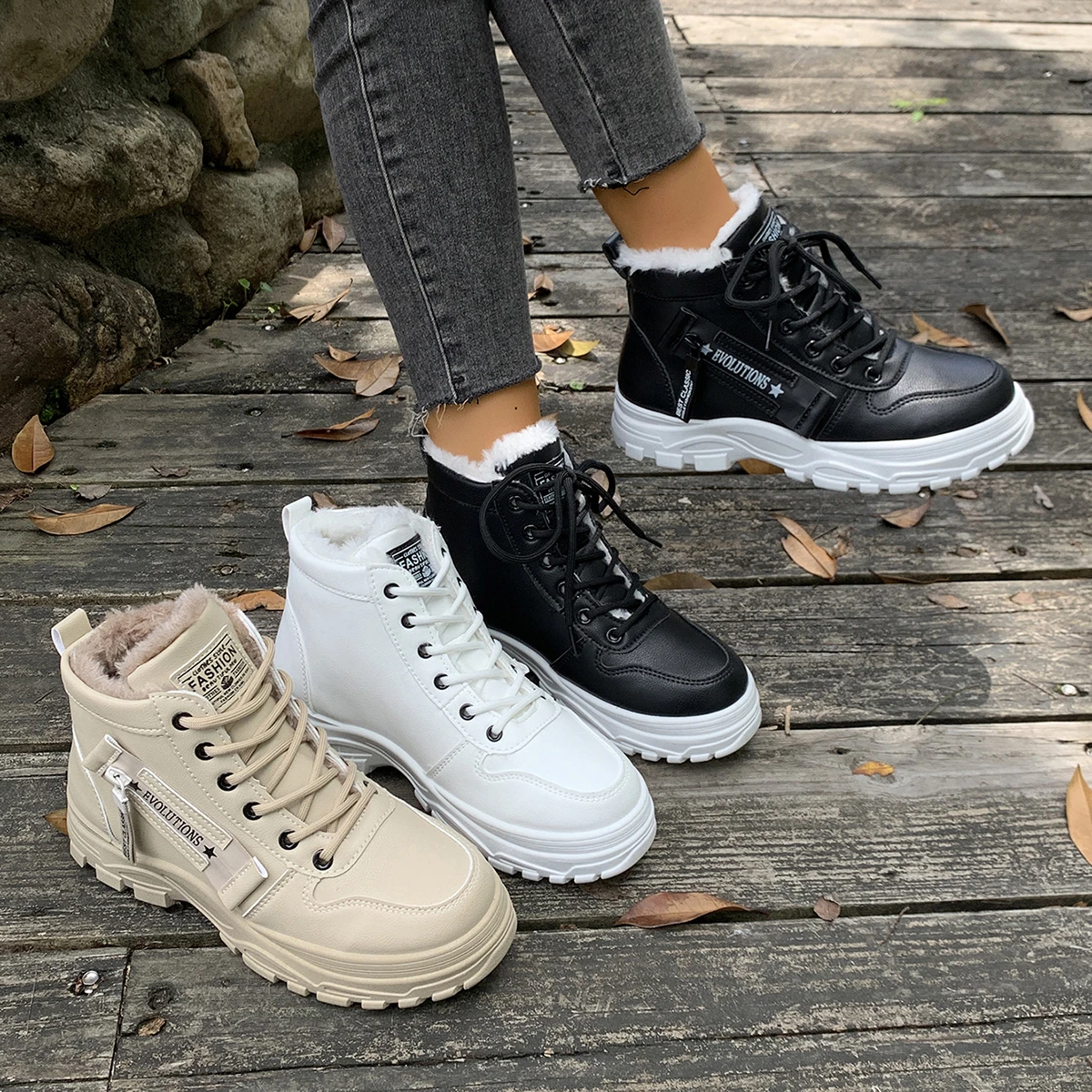 Women Fashion Ankle Boots 2025 New Casual Trend Designer Shoes Women High Top Lace-up Luxury Snow Boots Women Zapatos De Mujer