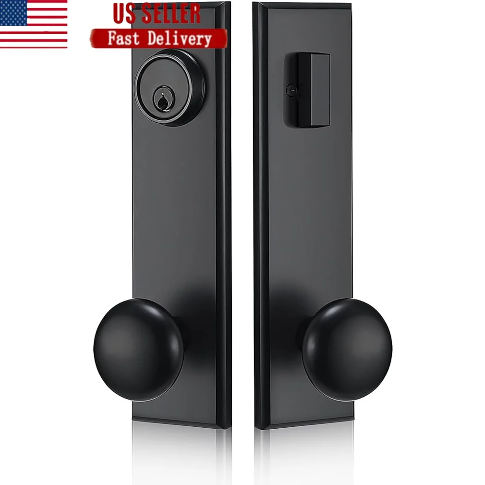 

Matte Black Front Door Handle Entry Knobs Single Cylinder Deadbolt Reversible Installation Durable Easy DIY Secure Home