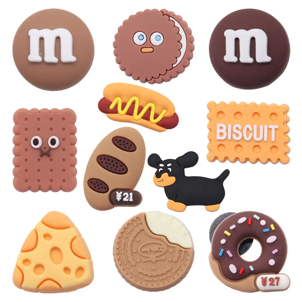 50pcs Wholesale Mix Food Bread Cheese Dog Shoes Buckle Charms Children Cute Sandals Accessories Fit Bracelet