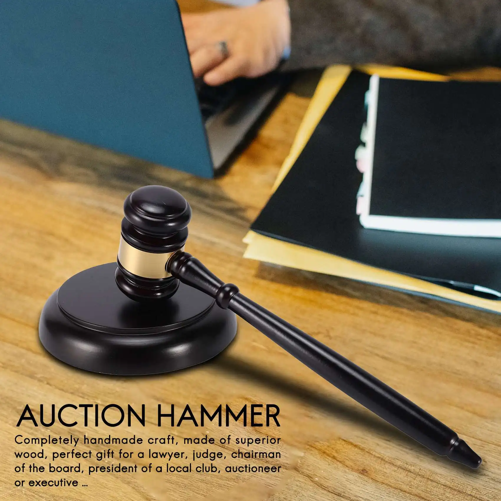 

A37Q-Wooden Judge's Gavel Auction Hammer With Sound Block For Attorney Judge Auction Handwork