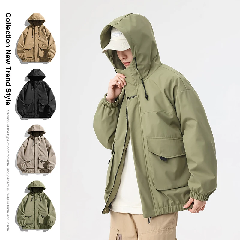 Spring Autumn Casual Jacket Men Women Hiking Jacket Outdoor Camping Windproof Coats Hooded Jackets Solid Color Zipper Couple Top