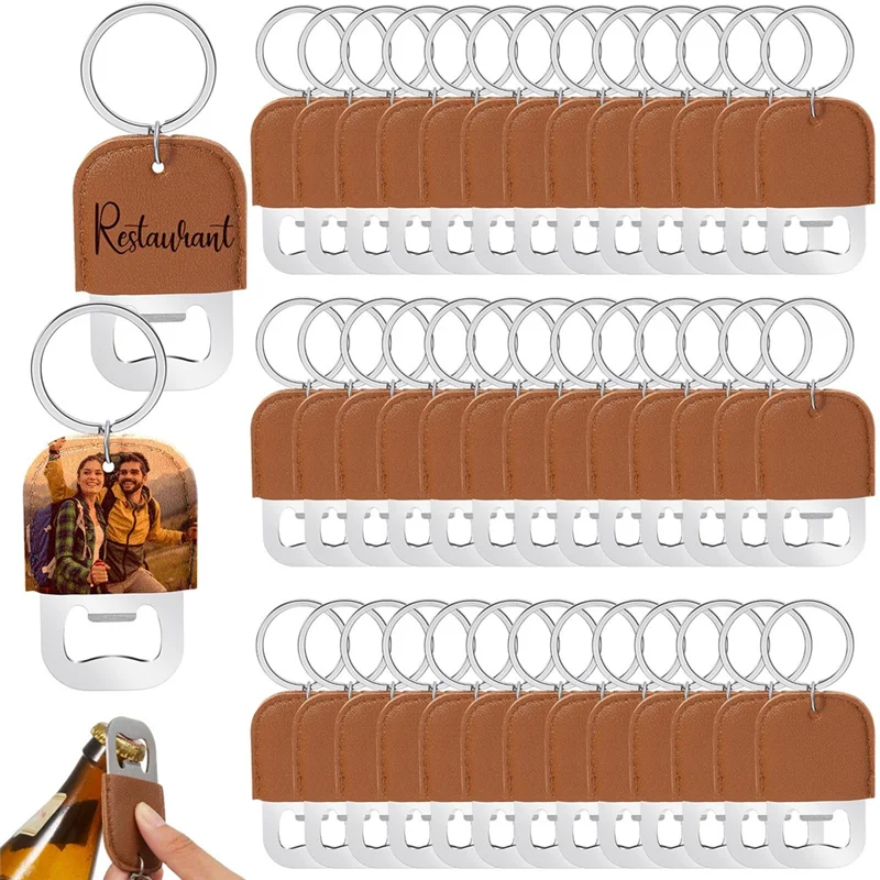 

Dye Sublimation Steel Bottle Openers On PU Leather Keychains - 36 Pcs Set For Gifting-A27R