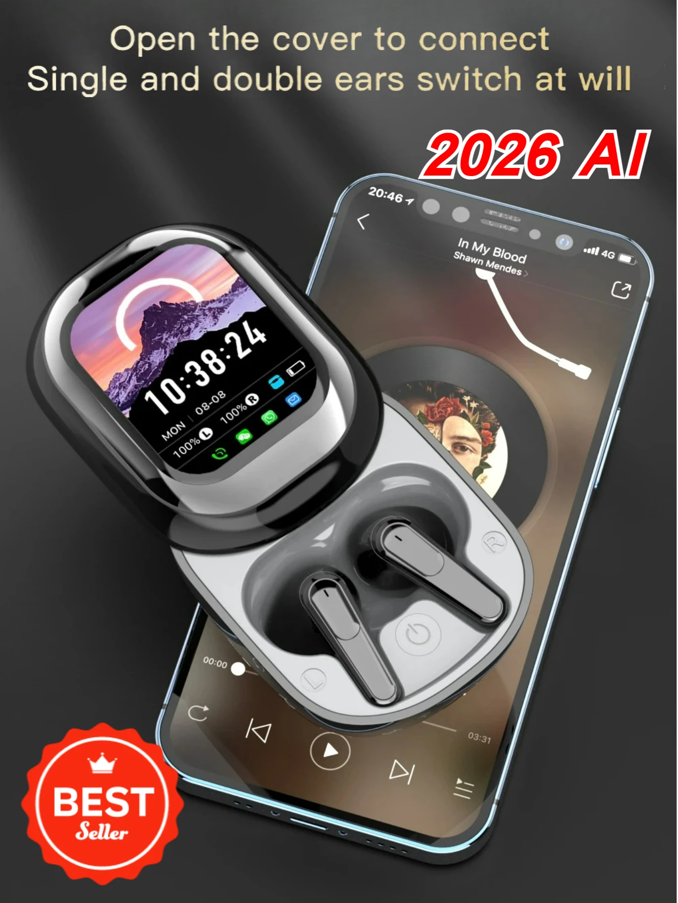 AI Translator Headphones 144 Languages Real Time Conversation LED Power Display 50H Playtime Wireless Earbuds for Travel