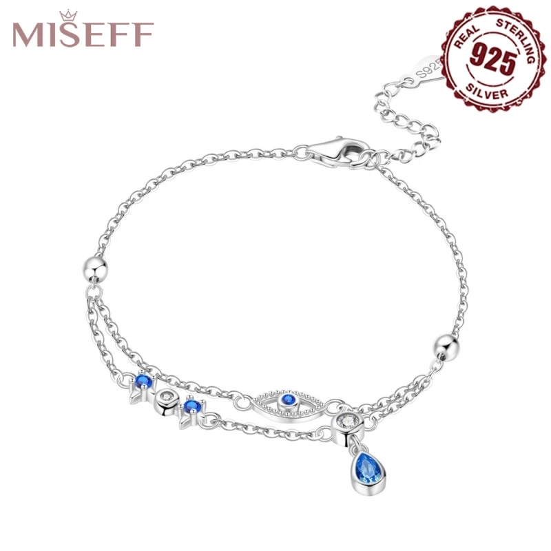 MISEFF HOT 925 Sterling Silver Bracelet Original The Eye Of The Devil Round Zircon Bracelets DIY Charms Jewelry Fashion Gifts