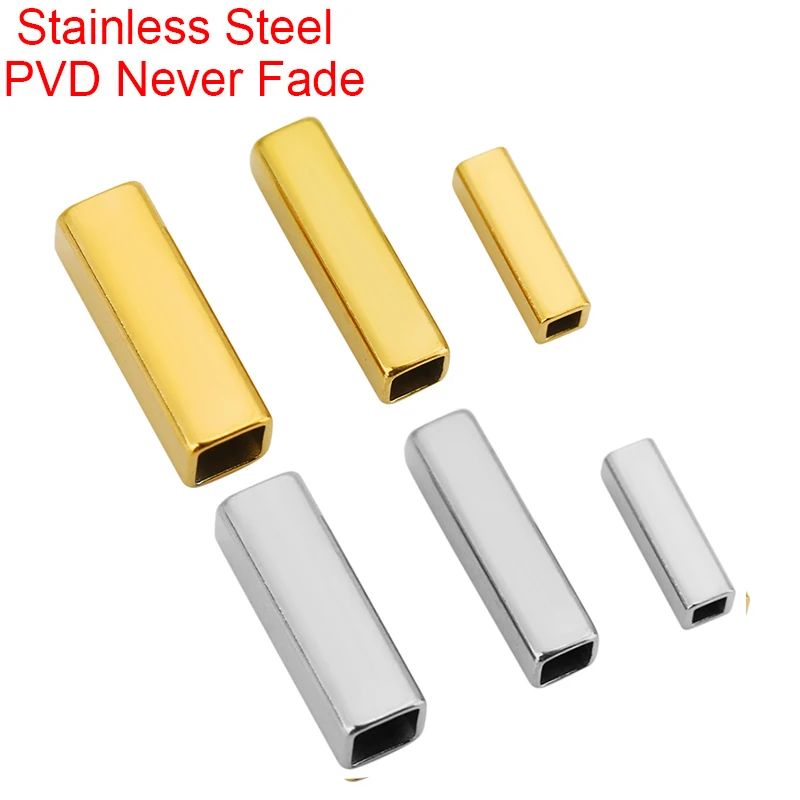 10pcs Large Hole Stainless Steel Square Spacer Beads 10 15 20 mm Never Fade Necklace Tube Beads For Diy Bracelet Jewelry Making