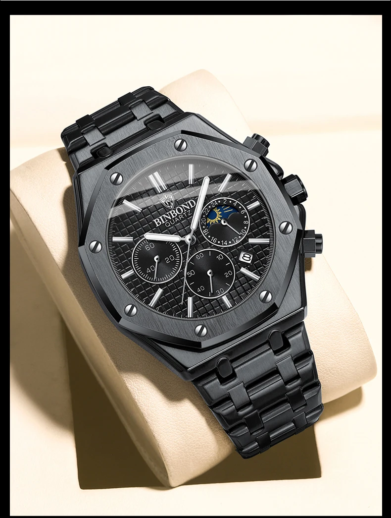 BINBOND Qualität Männer Uhr Luxus Hohe Mann Quarz Armbanduhr Wasserdicht Leucht Datum Edelstahl herren Uhren Casual Uhr – Detail 8