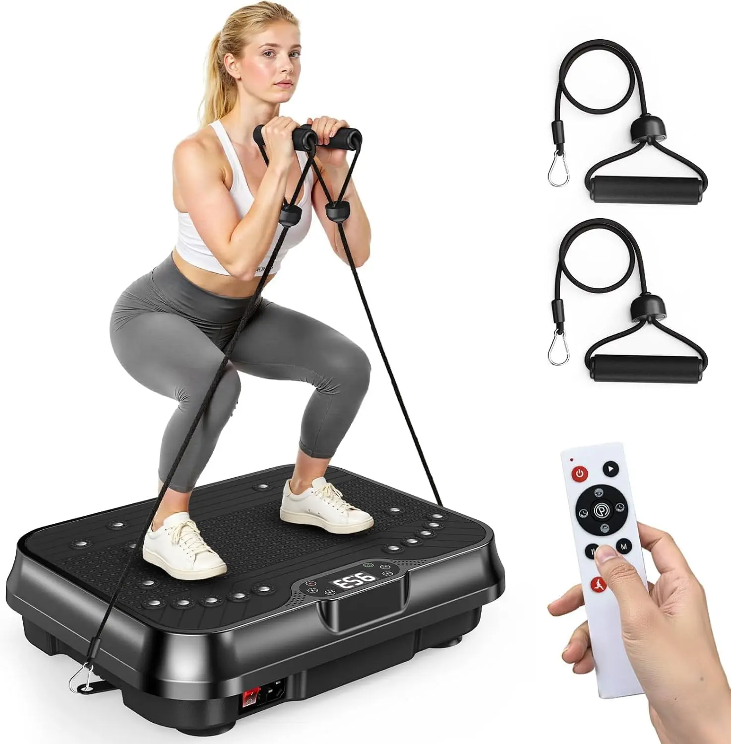 Vibration Plate Exercise Machine for Weight Loss – 100-Speed Platform with Remote & Resistance Bands, 450 lbs Capacity – Quiet Full Body Workout for Lymphatic Drainage at Home