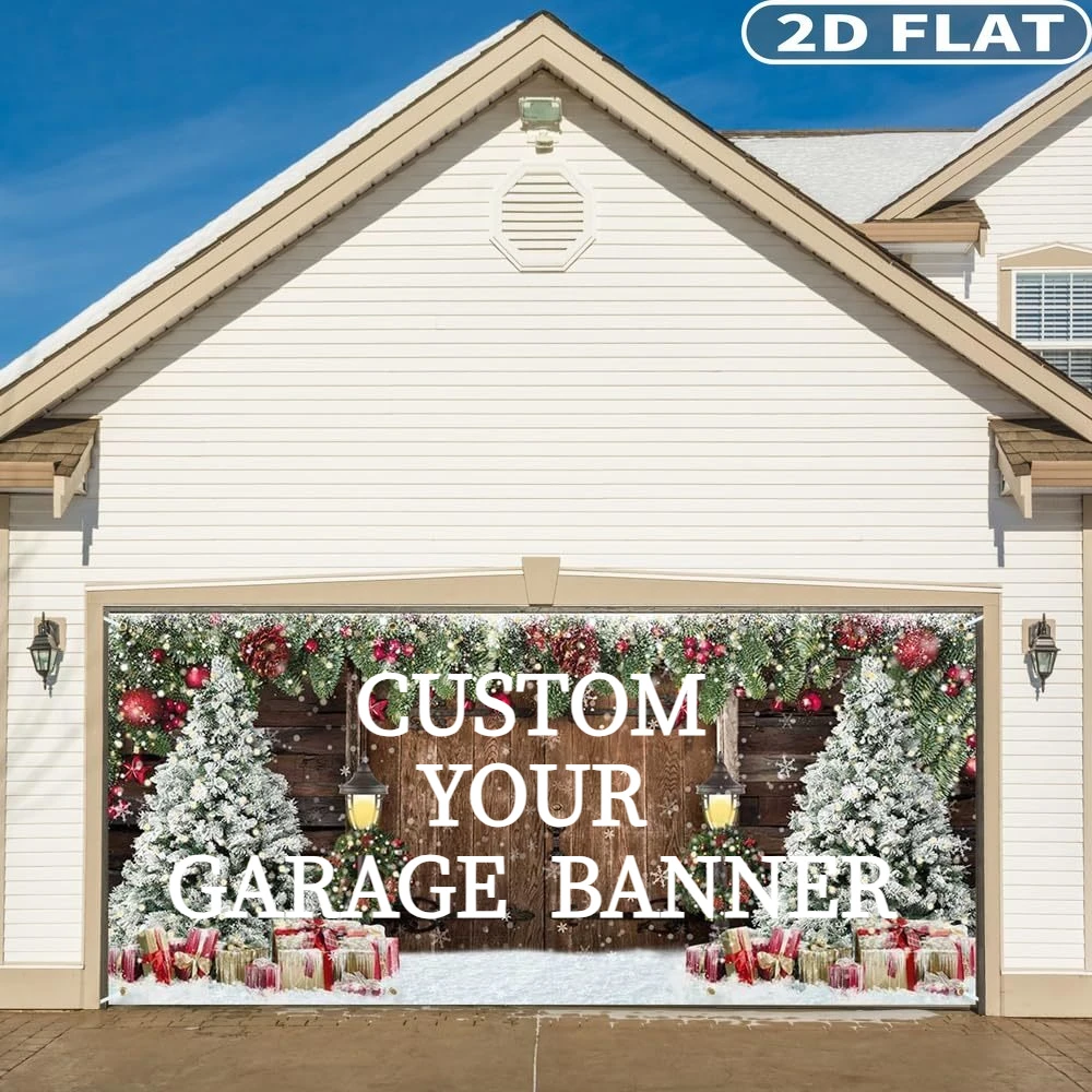 1pc Custom Garage Door Banner, 180x400cm Durable Polyester Large Single Sided Banners, for Outdoor Christmas New Year NYE Decor