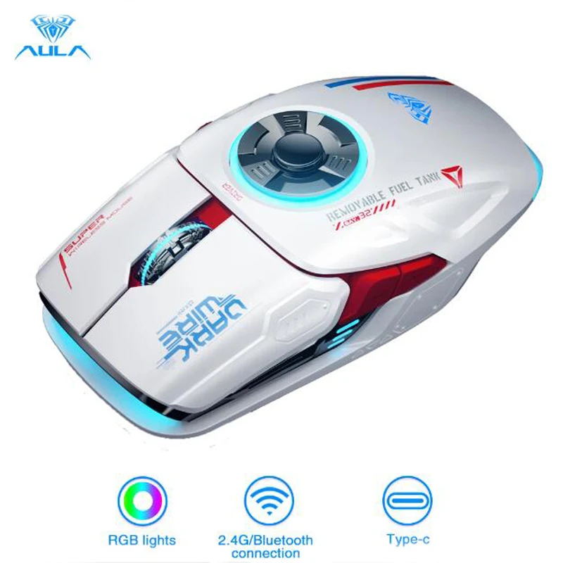 Aula H530 Mais Novo Mouse sem Fio de Quatro Modos Descomprimir Carregamento Giroscópio Mouse Rotativo Esports Gaming Rgb Mouse