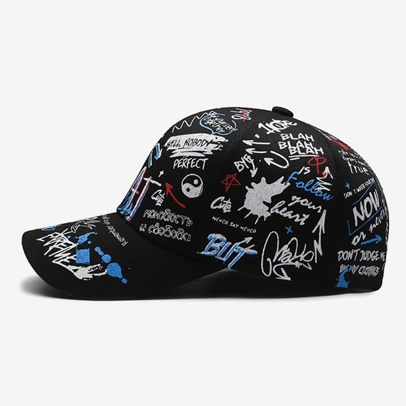 Hiphop-Baseballkappe mit Graffiti-Print, verstellbar, Sonnenschutz, atmungsaktiv, für den Sommer im Freien, für Männer und Frauen – Detail 7