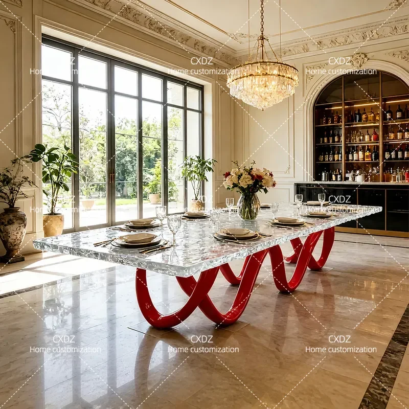 Transparent Resin Dining Table Glacier Water Ripple Effect Large Board Desk Art Coffee Tea Table Light Luxury Style for Villa