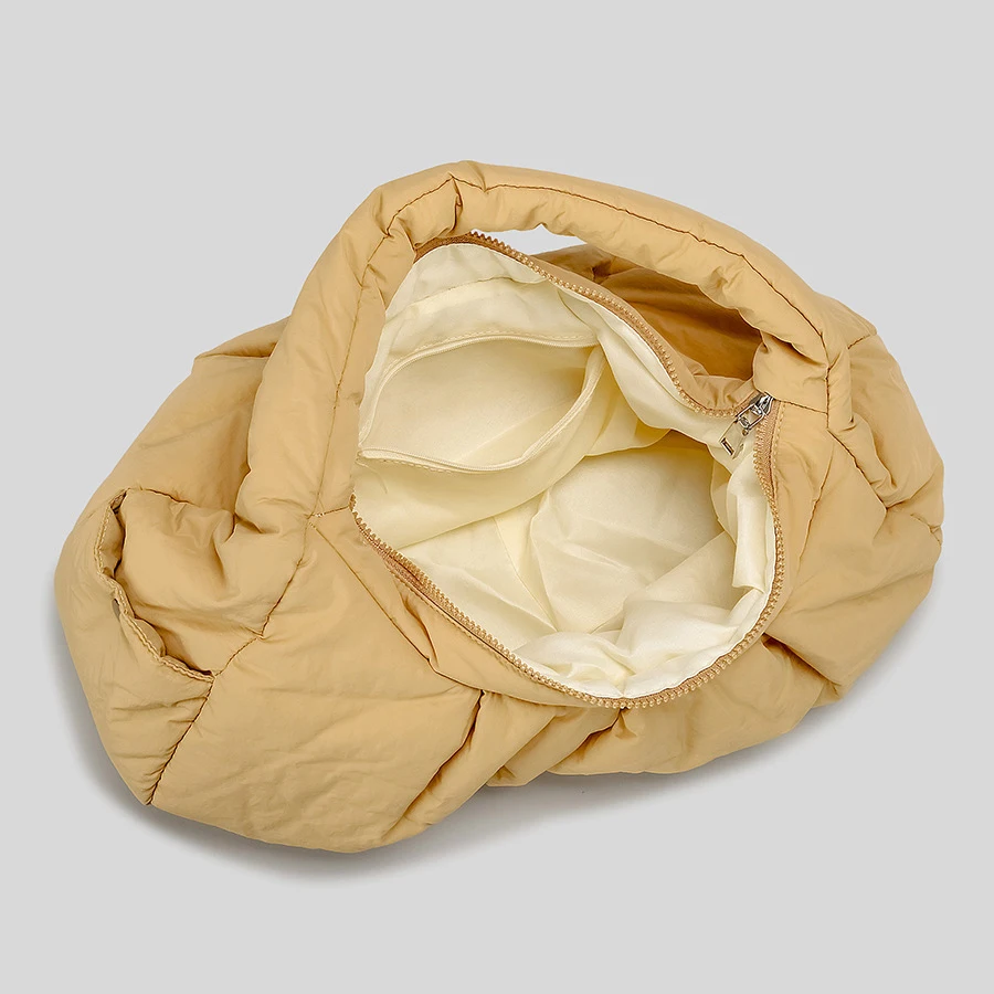 Grand Sac à Main Matelassé en Coton Rembourré pour Femme, Sacoche de Styliste, Froncé, Fourre-Tout Demi-Lune, Sous les Aisselles