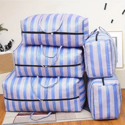 1pc Large Capacity Luggage Moving Nylon Stripe Printing Bags with Reinforced Handles,Heavy-Duty Storage Tote for Clothes, Quilt,