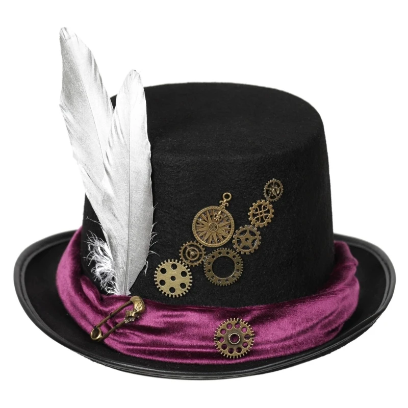 Felt Steampunk Top Hat for Adult with Gears Vintage Victorian Steampunk Costume Hat Women Men Halloween Party Props