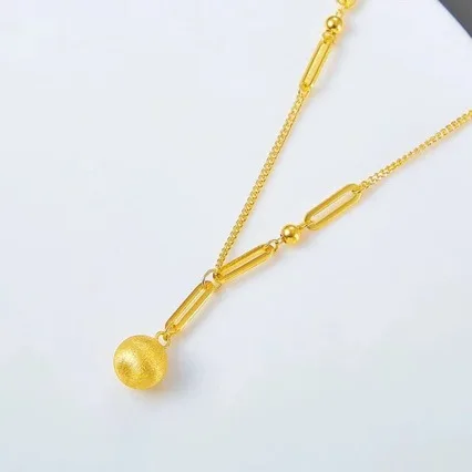 

High-quality solid gold 24K necklace, solid frosted round ball, time to turn 999, jewelry around the neck AU750