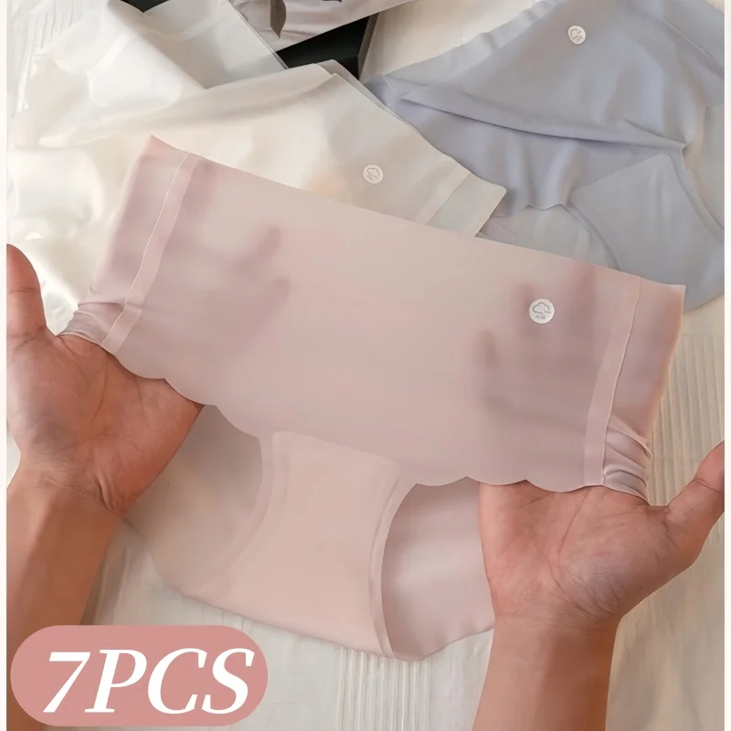 7-teiliges Set Damen-Eisseiden-Slips, ultradünne Slips, schnelltrocknende, unsichtbare Unterhosen, niedrig geschnittene Unterwäsche, sexy Sommer-Lingerie, Größe M-XL