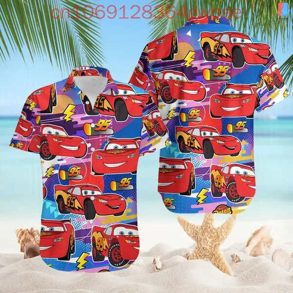 Disney Cars Hawaiian Shirts Lightning McQueen Pixar Car Men Women Hawaiian Shirts Piston Cup Summer Kids Shirt World Trip Shirt