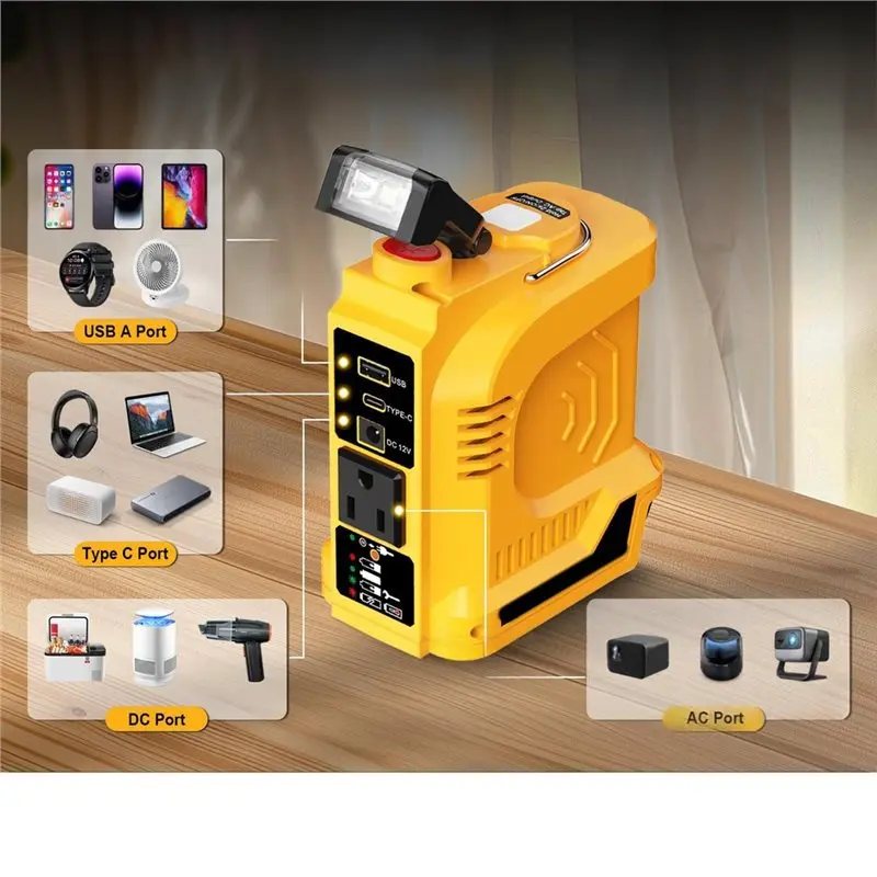 AS63-Power Inverter 18V To 110V For Dewal 20V Battery USB-C US Plug