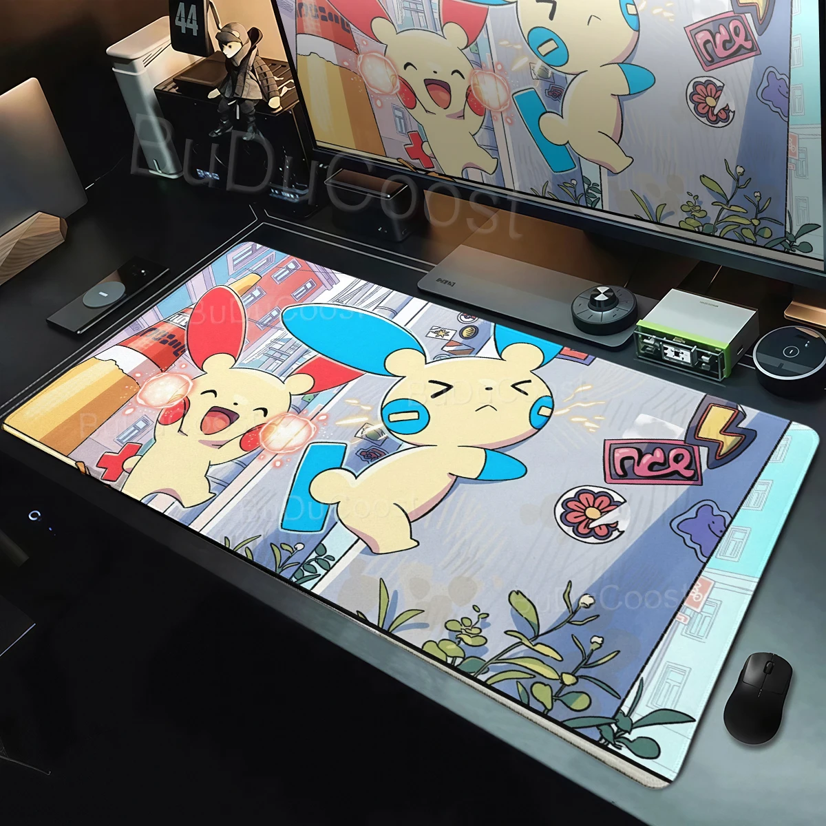 Tapis de souris mignon Plusle Minun pour Gamer, accessoires de bureau, grand tapis de souris pour clavier et souris PC, tapis de jeu Pokemon en caoutchouc