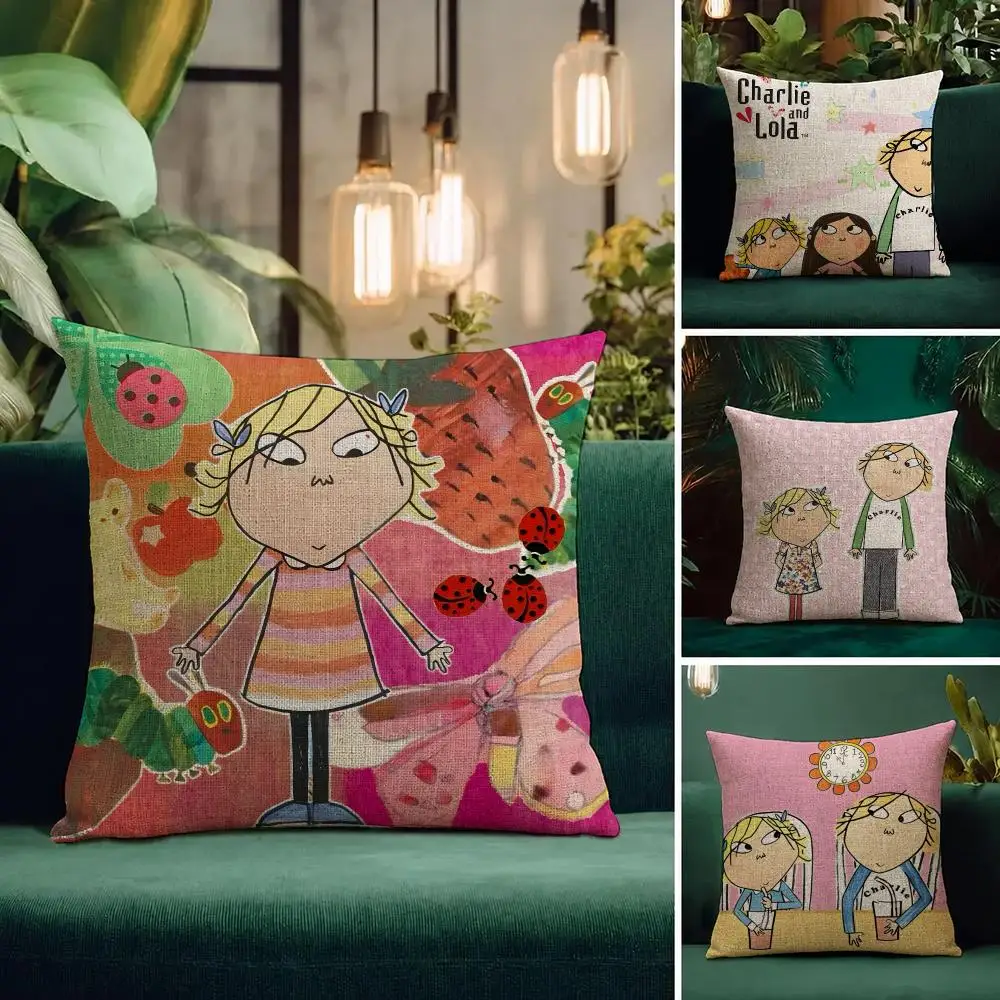 TV Series Charlie and Lola Cushion Cover Natural Linen Pillowcase Set All-in-One Decor Cushion Cover for Sofa Bedroom Chair