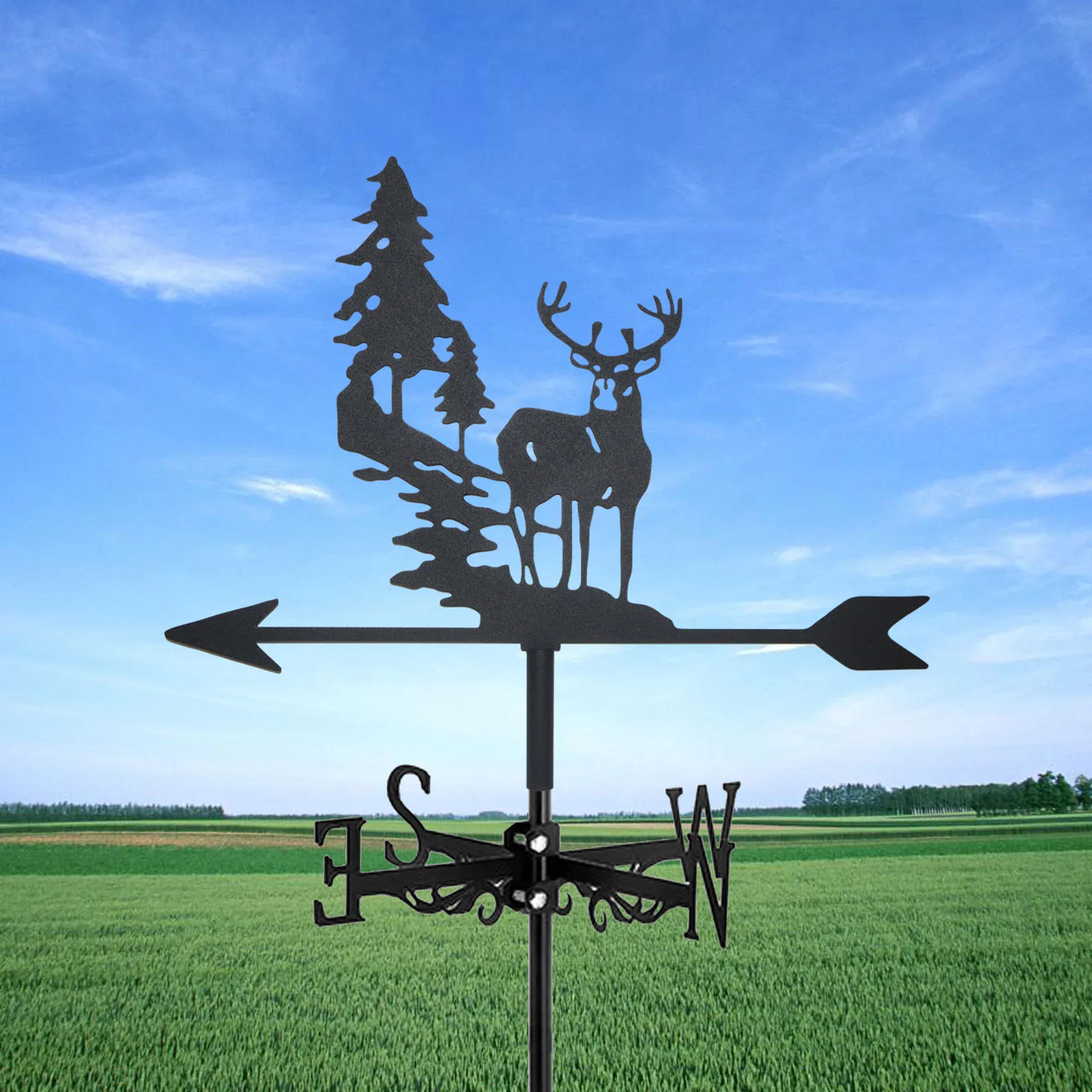 Girouette Elk de Noël en Métal Noir, Palettes à Vent, Art Silhouette, Décorations Extérieures, Jardin, Toit, Cour, Bâtiment, Nouveau