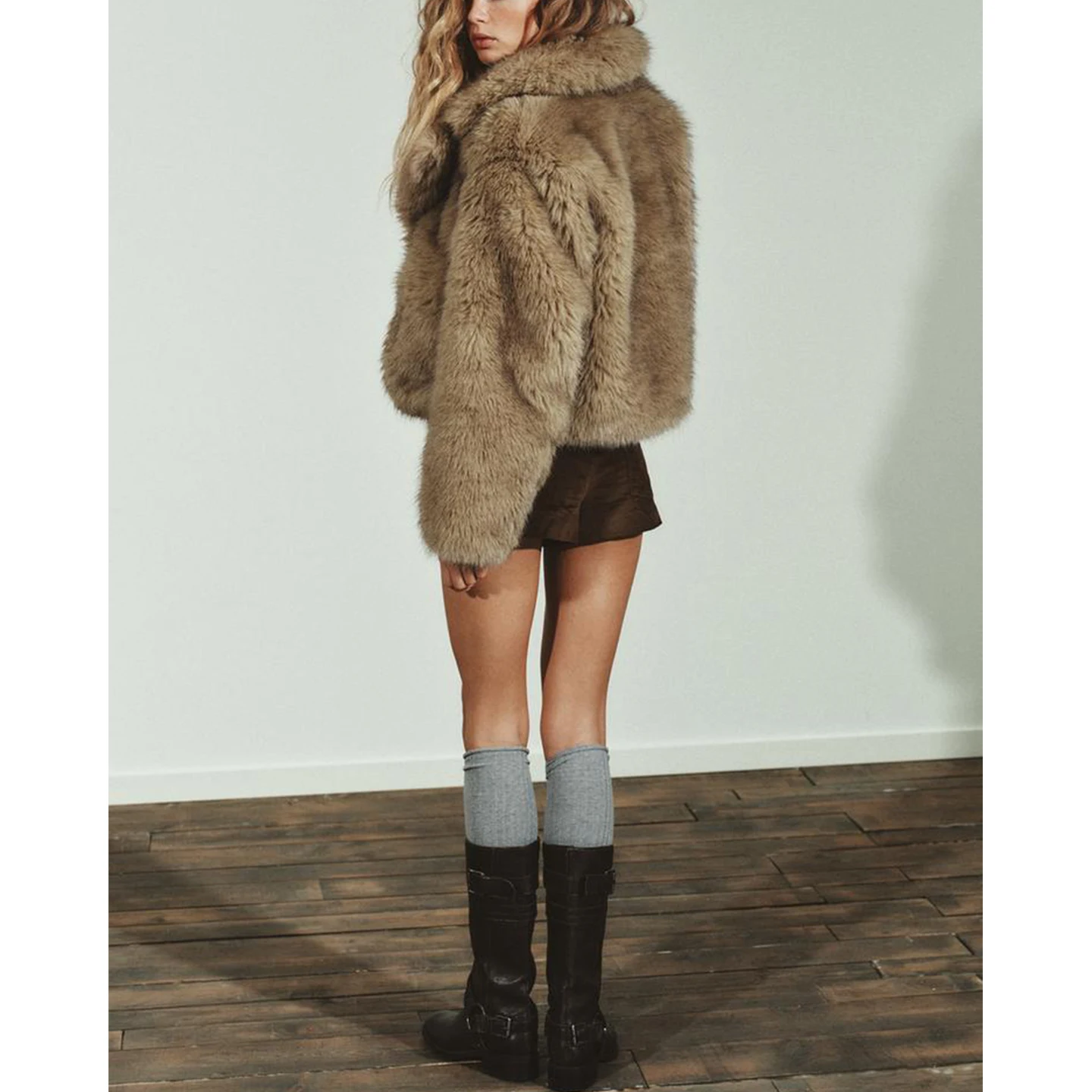 شتاء جديد المرأة ort معطف الفراء الاصطناعي طويل Sve بدوره إلى أسفل طوق Jaet محايد Sle مستقيم قطع الخريف