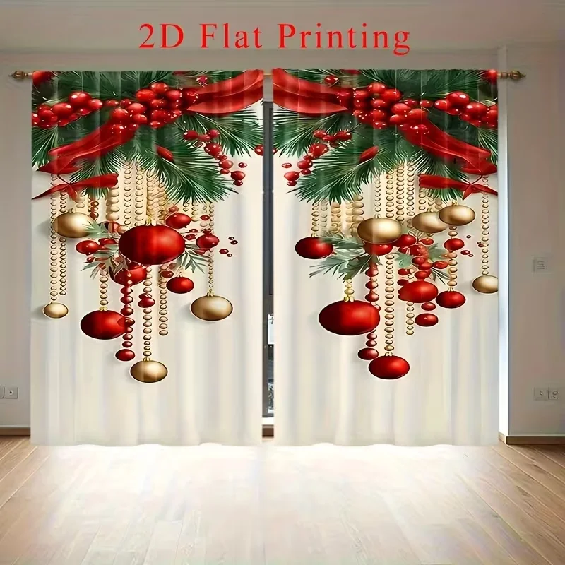 2D Flat Christmas Curtain Fabric Made Of, Featuring a Pole Bag, Digitally Holiday Decor in Bedrooms Living Rooms, Dining Areas