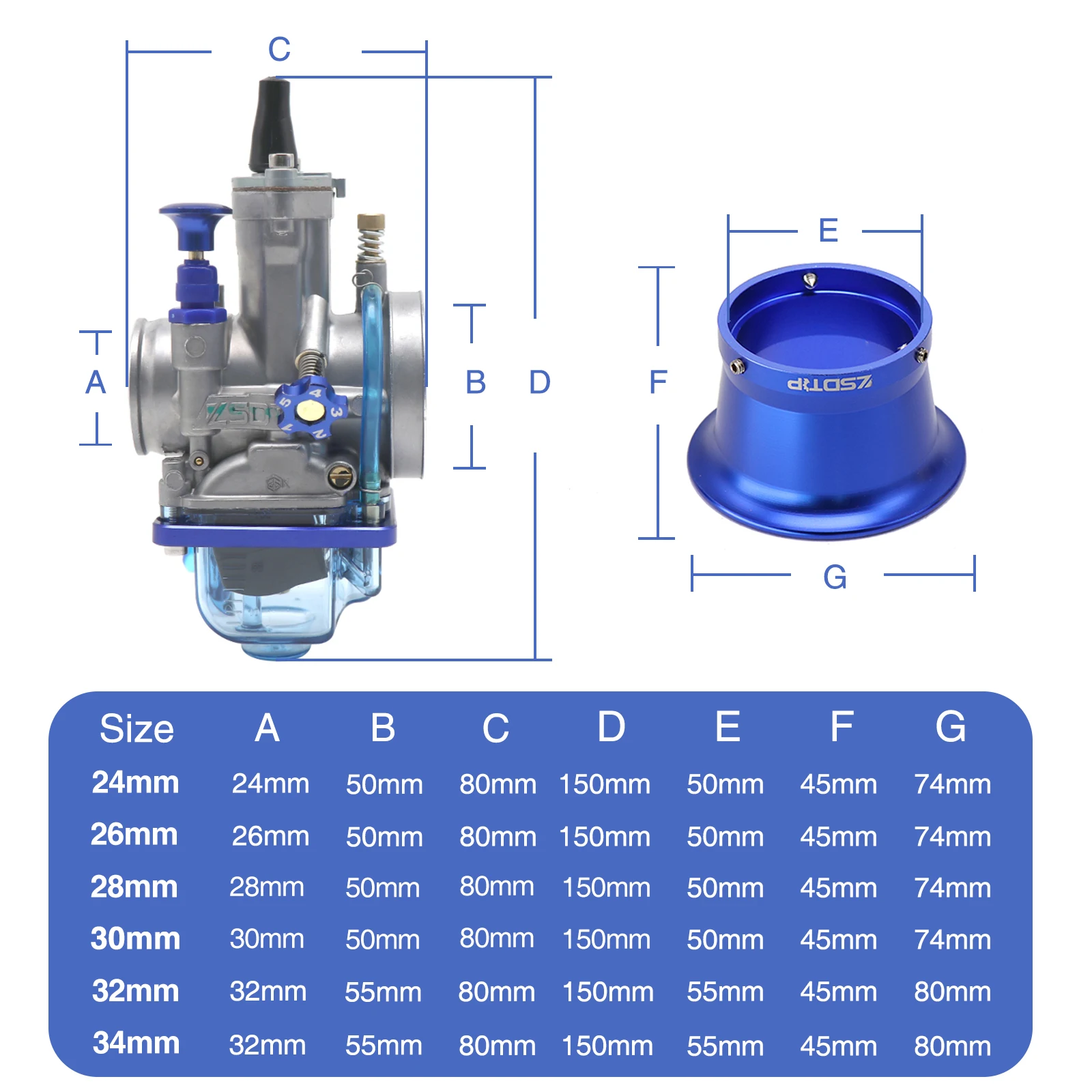 ZSDTRP Universal PWK Carburetor Set 24 26 28 30 32 34mm 4T For Keihin Carburetor With Air Filter For 125cc-250cc Motorcycle