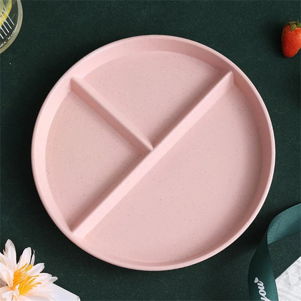 1/2/4PCS Divided Dish In 3 Diet Reusable Round Dinner Plate Kitchen Dinnerware Portion Plates for Adults 3 Compartments