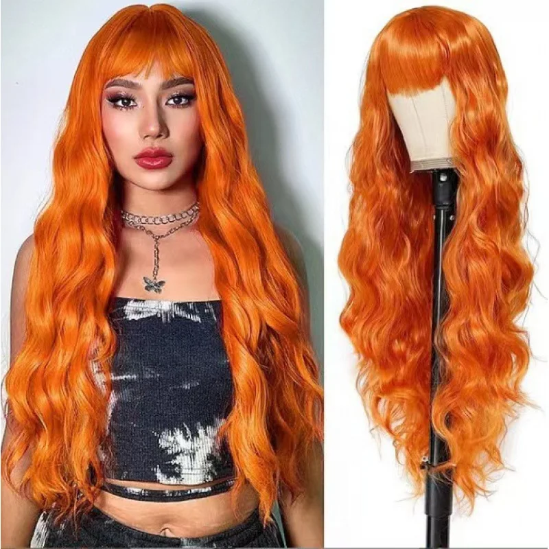 

European and American Style Women's Hair Natural Full Multi-color Daily Air Bangs Long Curly Water Wave Wig