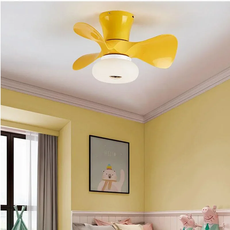 Houtkleur Kleine Plafondventilatoren Licht Voor Woonkamer Slaapkamer Schattige Kleurrijke Macoron Fans Lamp 22 Inch App Dimmen Slimme Fans