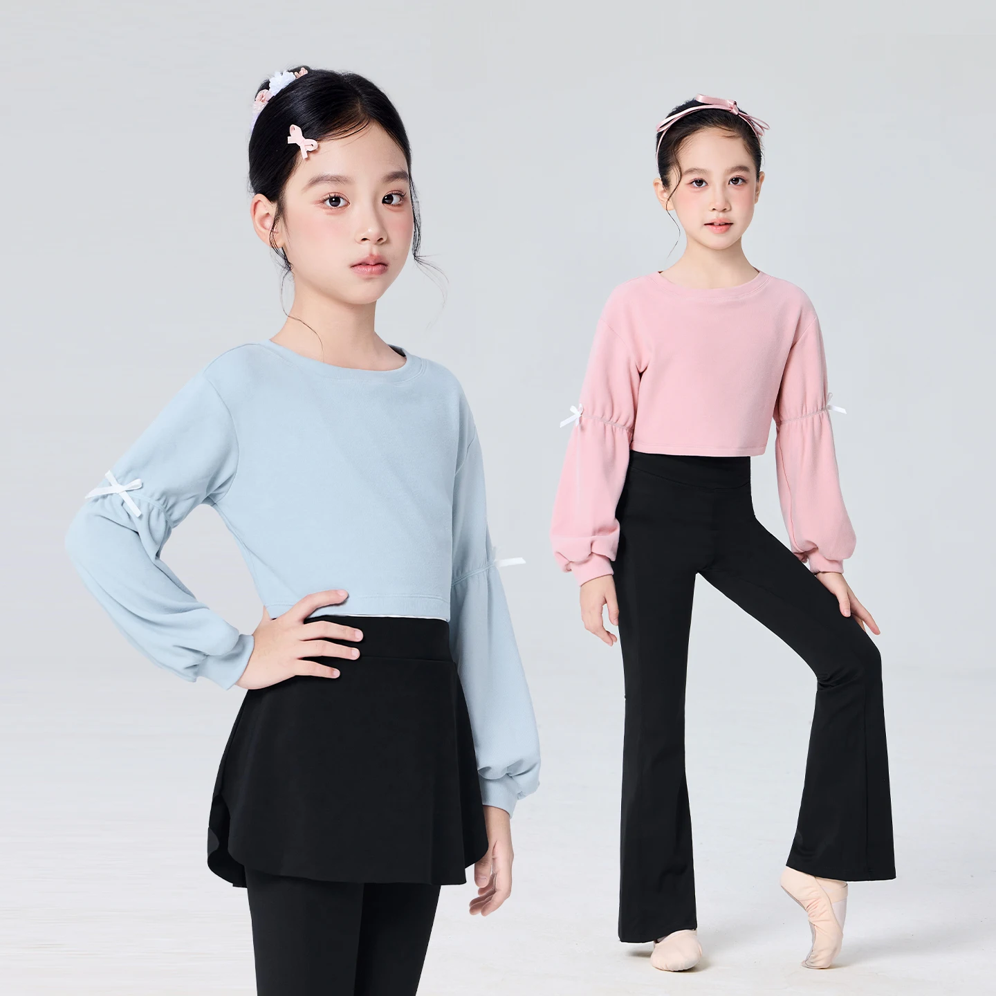 Girls Dance Top Long Sleeve Thermal Winter Lantern Sleeve Shirt for Ballet Class, Casual Wear