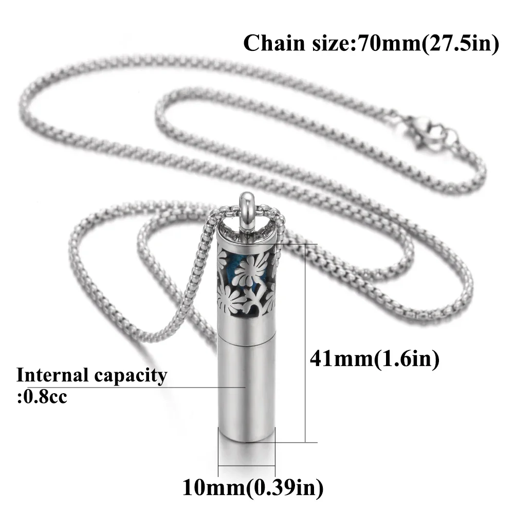 Cylindrical Stainless Steel Aromatherapy Necklace Essential Oil Storage Bottle Necklaces Aroma Perfume Diffuser Pendant Necklace