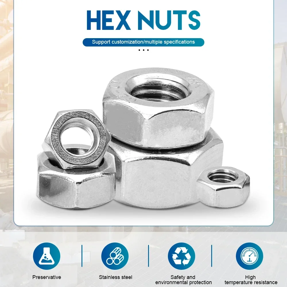 Hexagon Hex Nuts Metric DIN934 M2 M2.5 M3 M4 M5 M6 M8 M10 M12 M14 M16 M18 M20 M22 M24 Carbon Steel Stainless Steel Hex Nuts