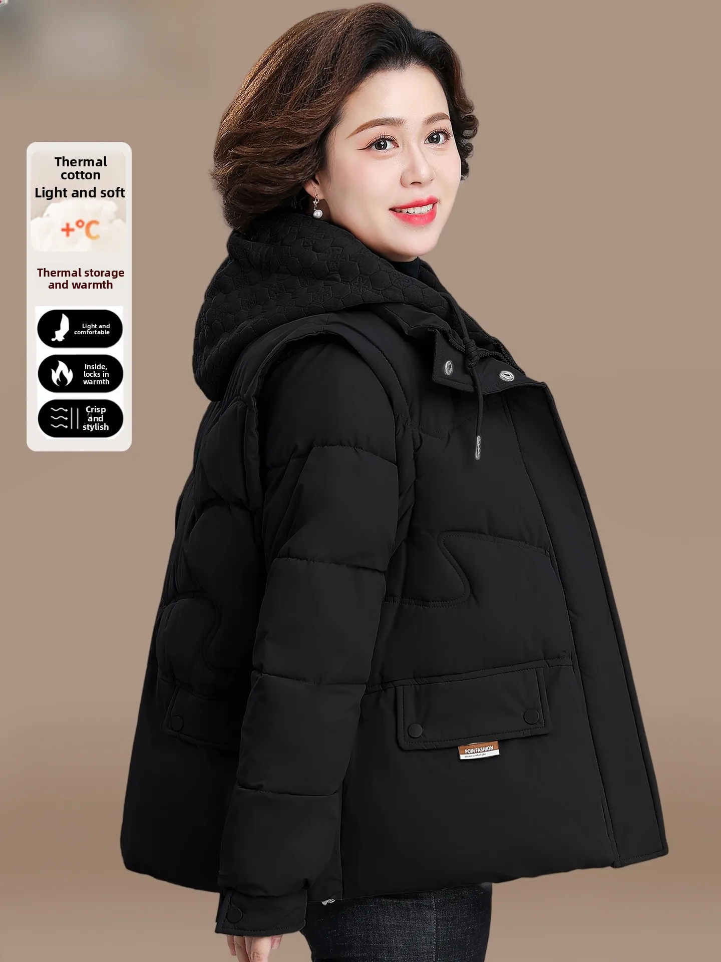 

Sli Winter Faionable Cotton down Jaet Two-Piece Set for Middle-Aged And ly Women Warm Loose Fit with kets