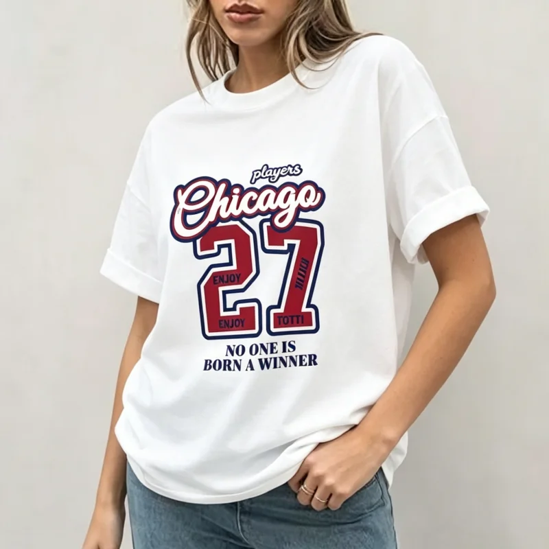 Chicago 27 Number Print Tee | Women's Retro Baseball Top | Y2K Vintage Sporty Cotton