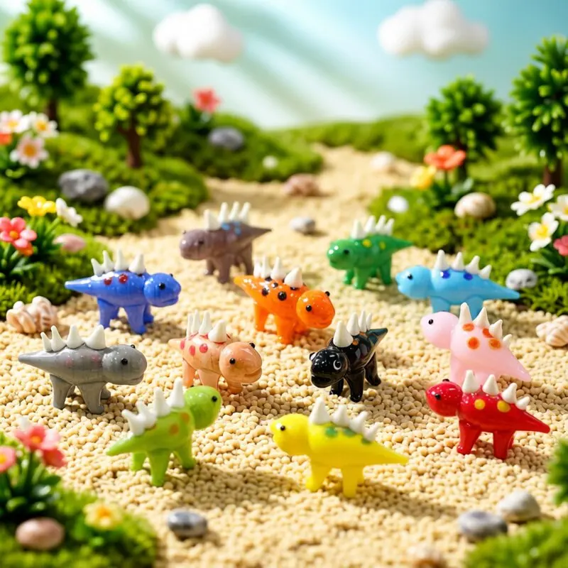 Mini Dinosaurier Glasfigur Süße Klein Jurassic Tierfigur Indoor Wohnzimmer Tischdekoration Feengarten Bonsai Miniatur Deko Zubehör Handmade Glas Deko Klein Deko Figur Gartendeko Zimmer Deko Accessoire