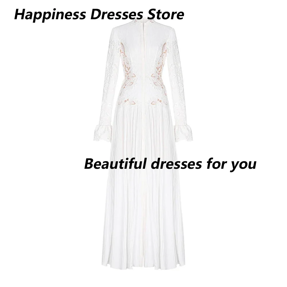 Elegant Long Evening Dress High Neck Long Sleeves Pleat Chiffon A Line Floor Length Party Gown for Weddings Customized image 3
