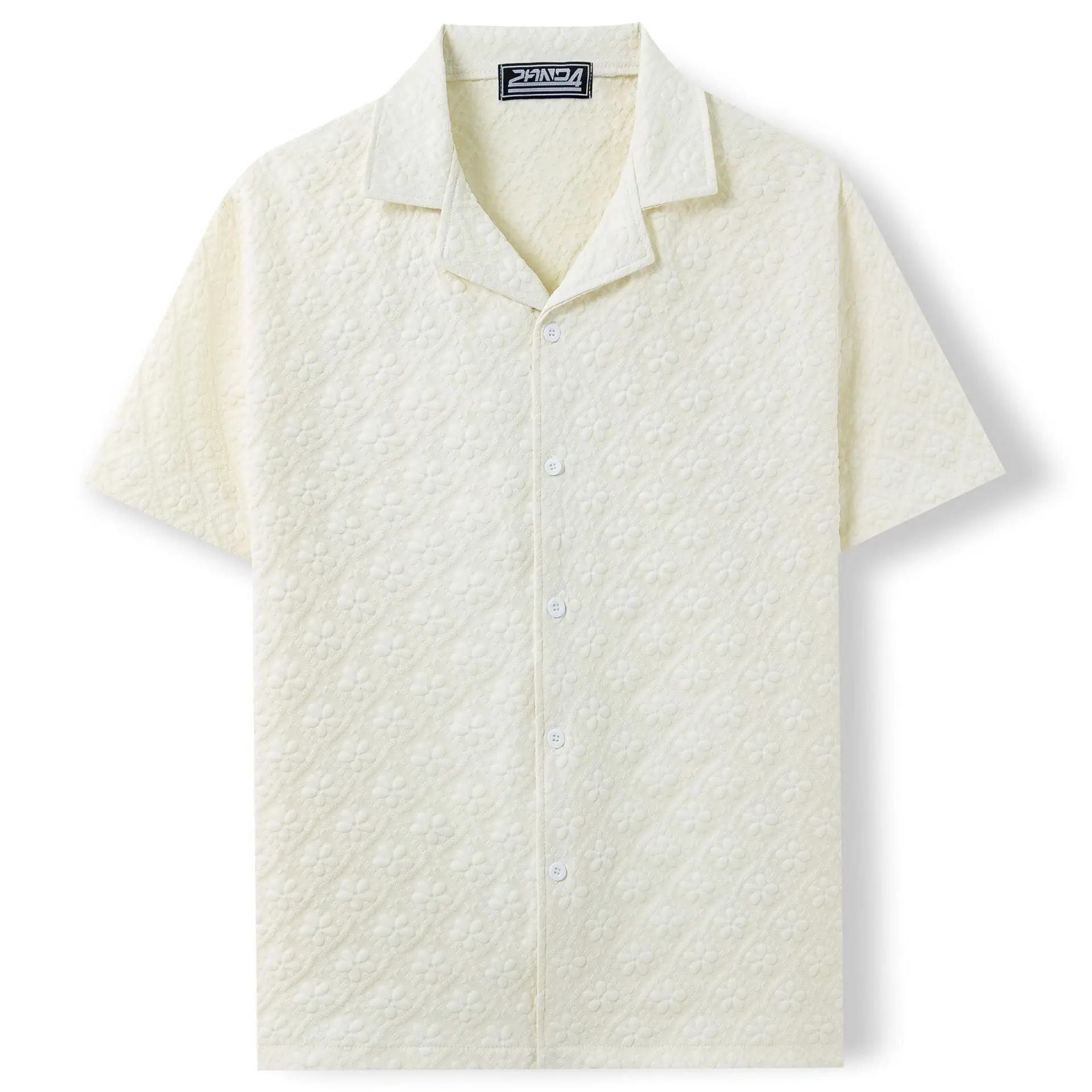 Summer Men's Casual Shirt Jacquard Fabric Lapel Short Sleeved Shirt Streetwear Men Clothing