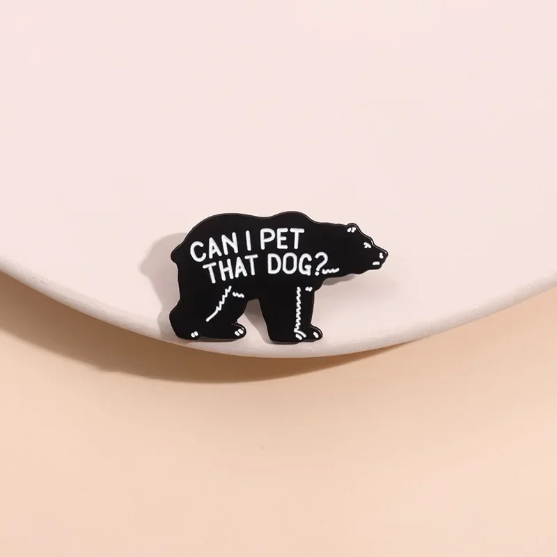 Can I Pet that Dog ? Cute black English geometric animal brooch clothing accessories collar pin metal