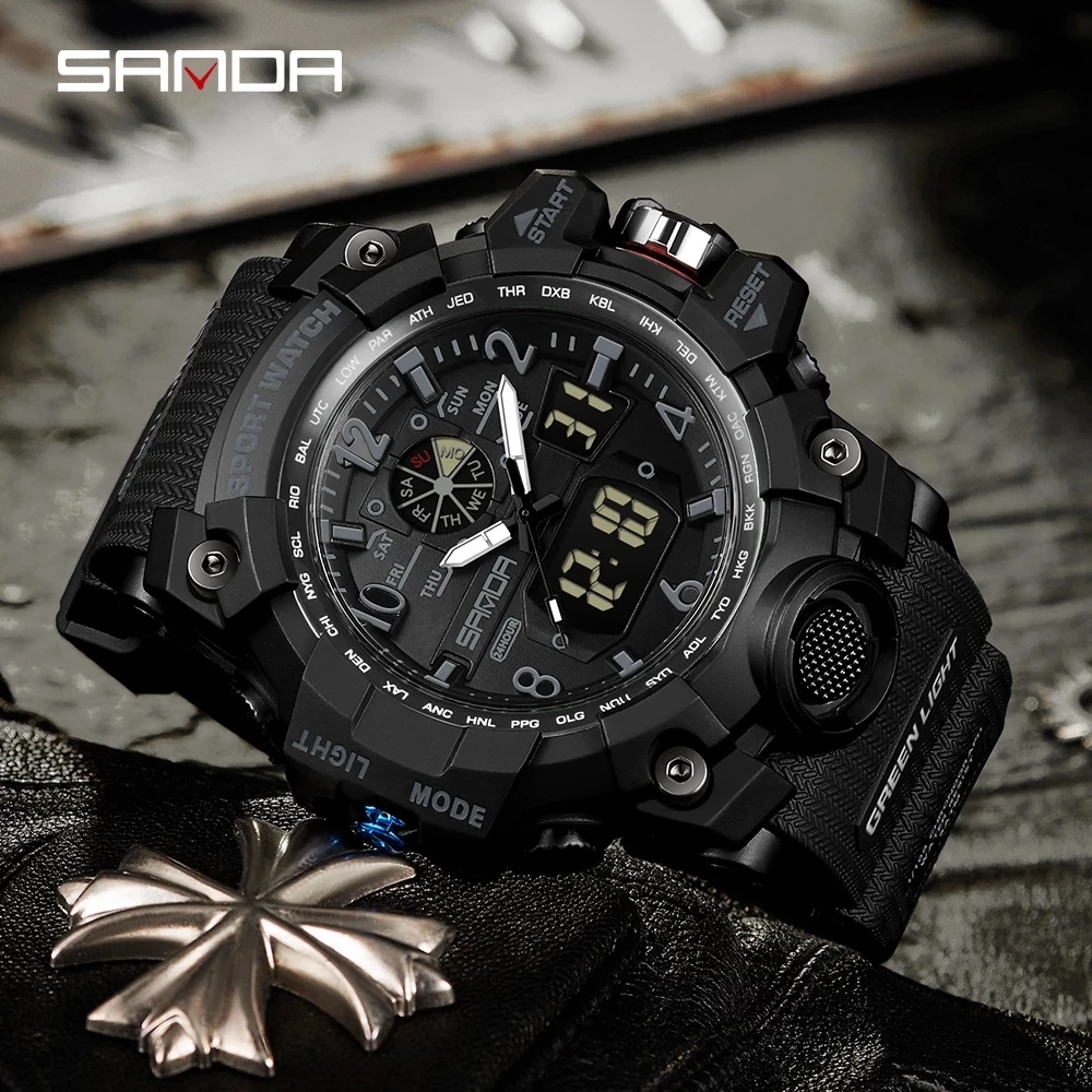 SANDA Luxury Brand Men Watches 50M Waterproof Sports Military Watch Digital Quartz Wristwatch For Male Relogio Masculino 3169