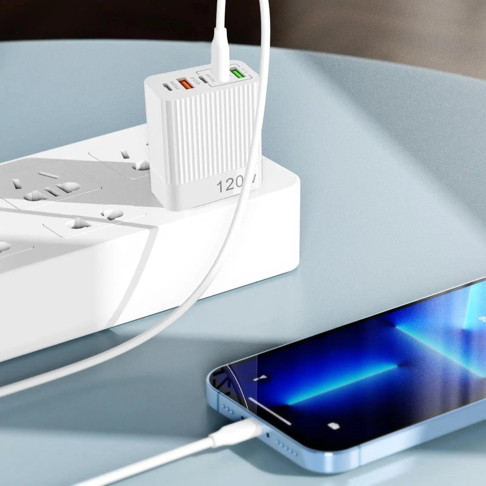 إجمالي 120 واط 5 منافذ USB PD شاحن سريع نوع C شحن سريع 3.0 شاحن لشاومي آيفون هواوي سامسونج الاتحاد الأوروبي/الولايات المتحدة الهاتف الجدار محول #5