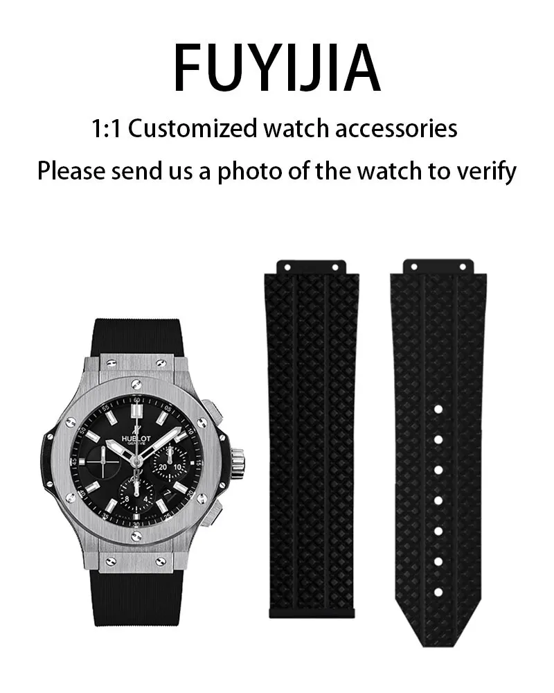 FUYIJIA Luxury Custom H-UBLOT 301 Original Watchbands 25MM×22MM Convex Interface Fluororubber Strap Waterproof VITON Wristband