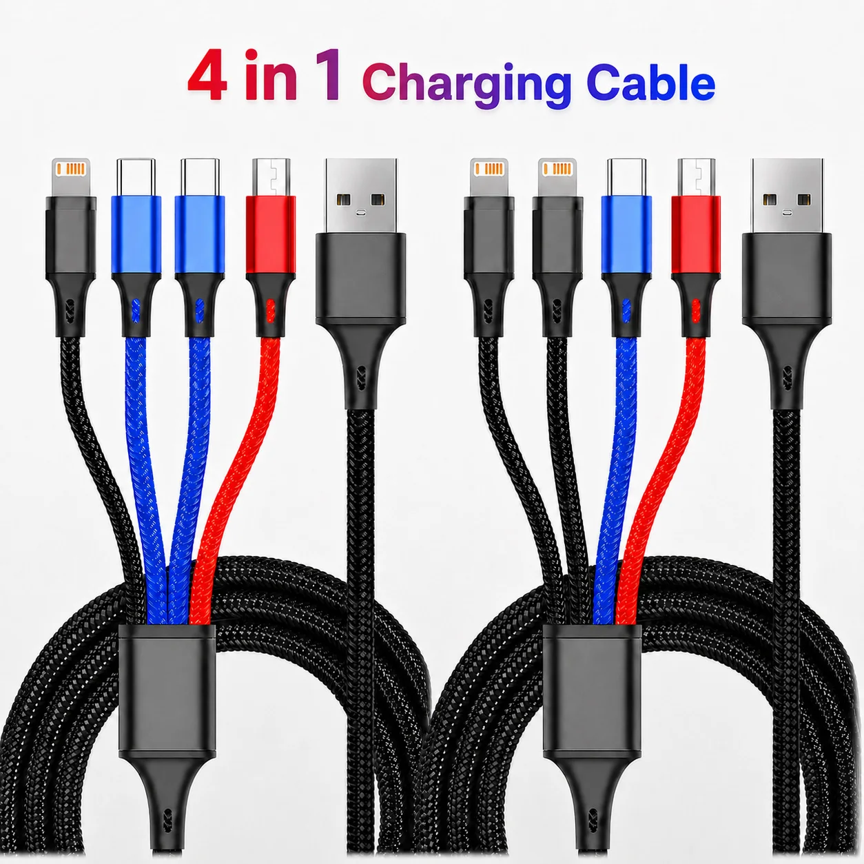 Câble de charge rapide USB C 4 en 1, cordon de chargeur Micro USB Type C 3 en 1 pour iPhone Samsung Xiaomi Huawei, câble de téléphone tressé en nylon