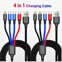 4 in 1 USB C Fast Charging Cable 3 in 1 Type C Micro USB Charger Cord for iPhone Samsung Xiaomi Huawei Nylon Braided Phone Cable