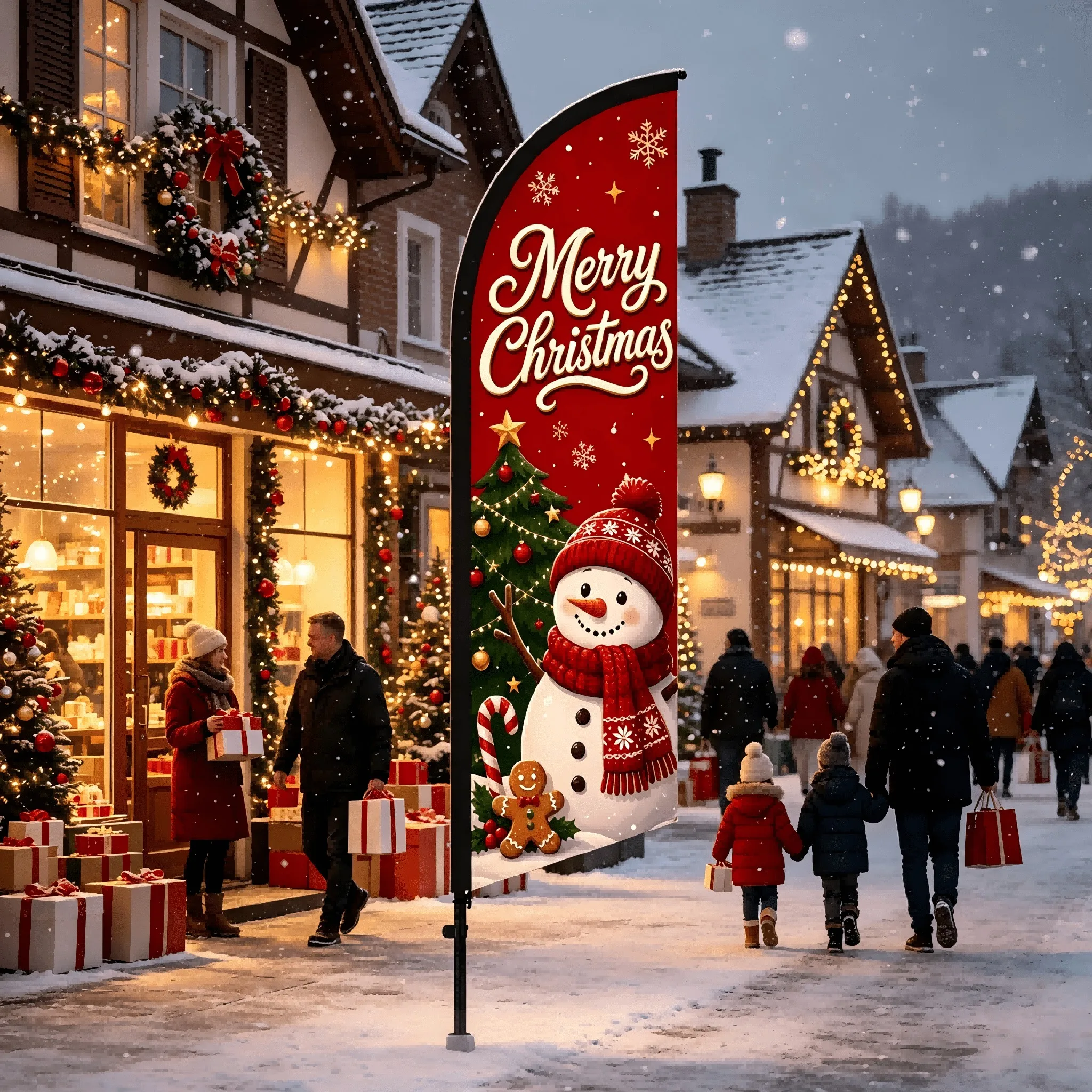 Custom MERRY CHRISTMAS Themed Feather Flag Christmas Romantic Cozy Style Sunproof Wind-Resistant Durable Portable No Meta