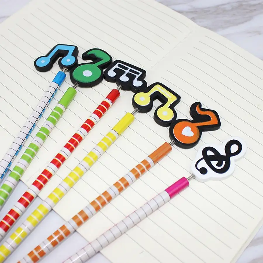 10Pcs Music Note HB Wooden Pencils Colorful Cartoon Pattern Writing Pencils For Kids Students School Office Stationery Random